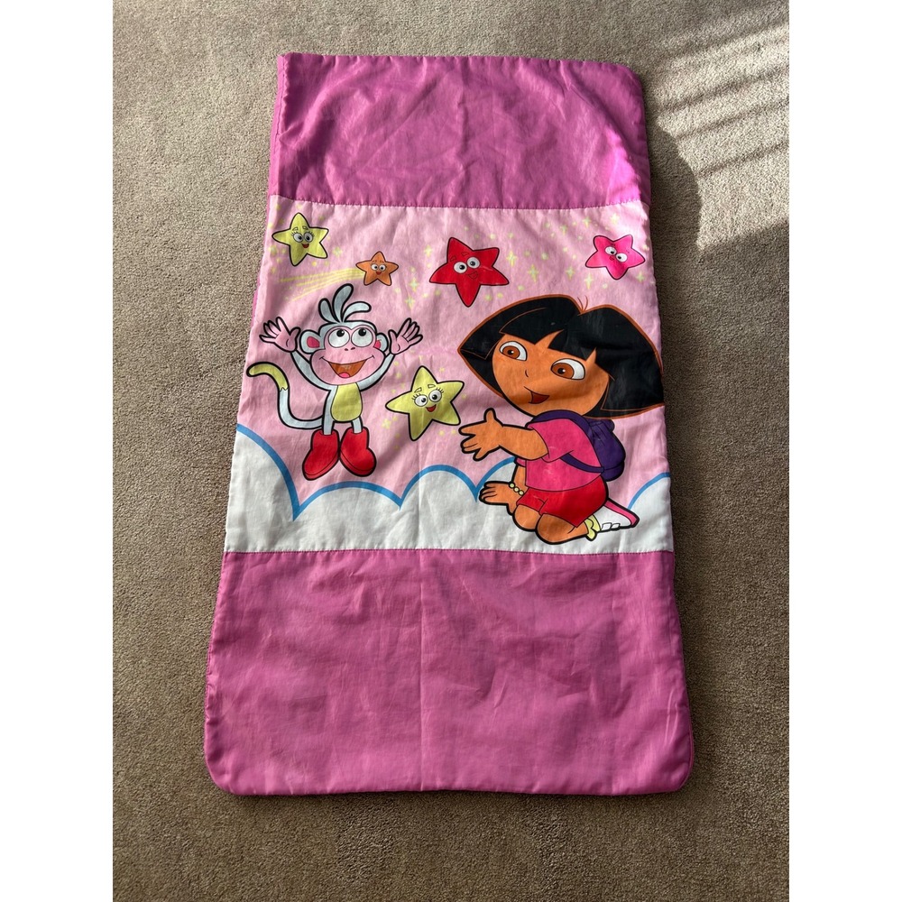 2005 Dora the Explorer Vintage Nick Jr Pink Kids Sleeping Bag Boots Monkey 2005